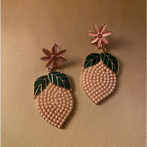 Bohemian pink lemon earrings M89 - Picture 3 of 5